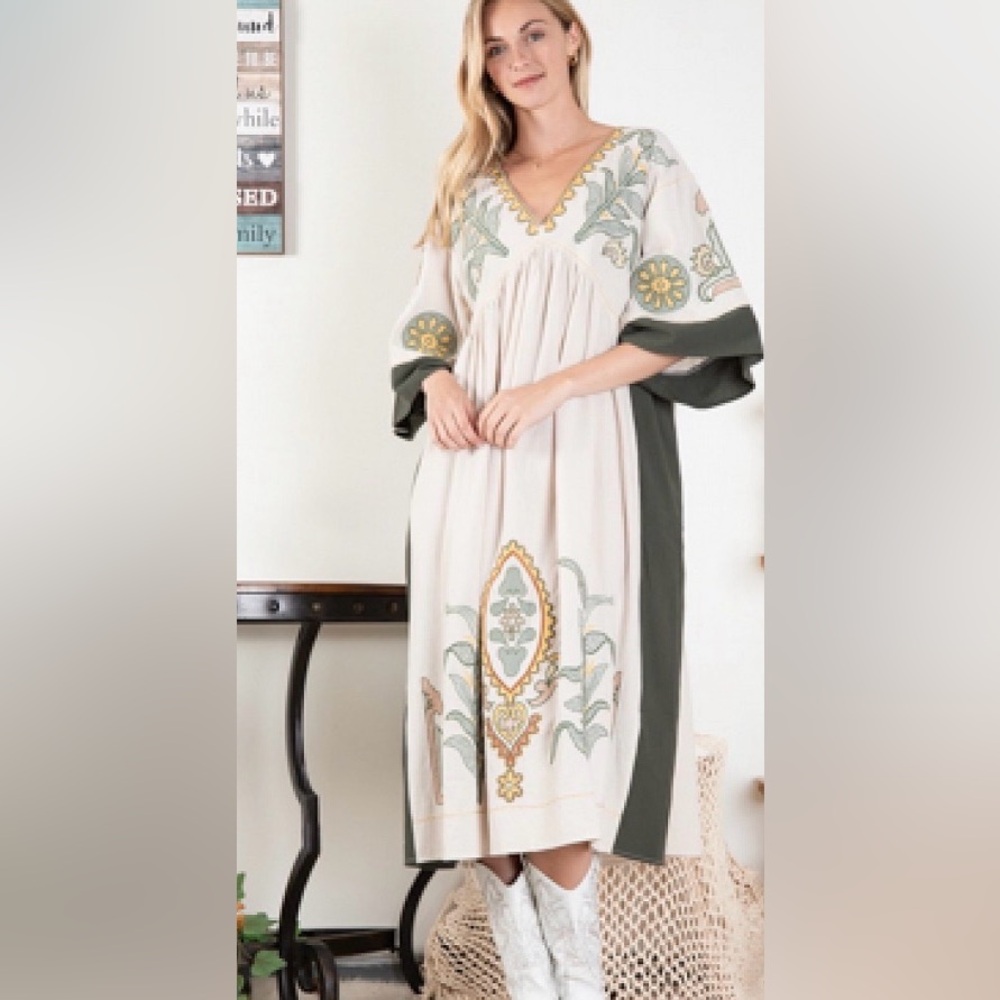 Blue Velvet Floral Embroidered Maxi Dress - Picture 3 of 4